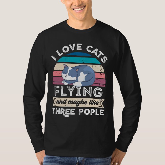 Jag kärlek Cats som flyger och som tre personer T Shirt (Framsida)