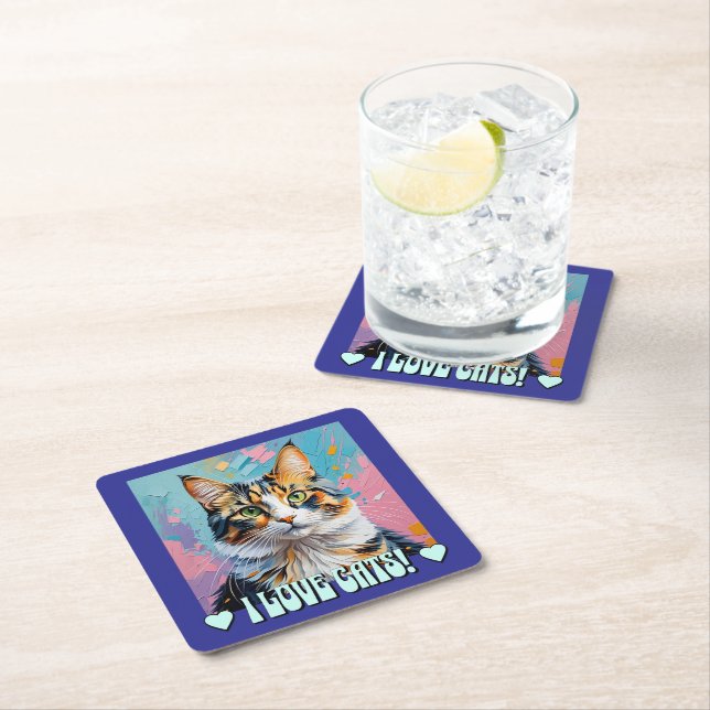 Jag Kärlek Cats! Underlägg Papper Kvadrat (Insitu)