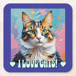 Jag Kärlek Cats! Underlägg Papper Kvadrat