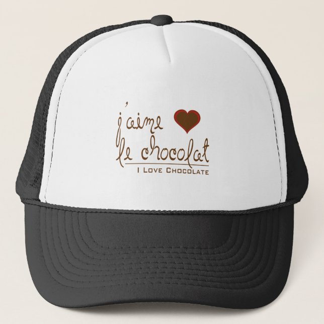 Jag Kärlek Chocolate, i Fransk! Truckerkeps (Framsida)