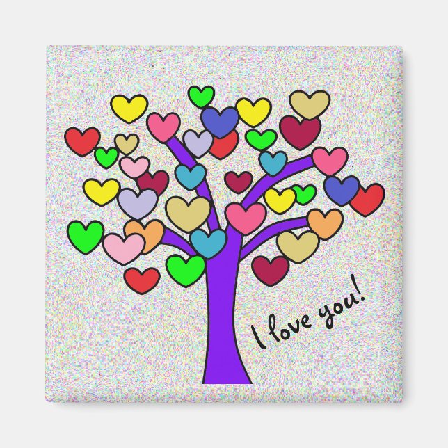 Jag kärlek dig Cute Colorful Kärlek Hearts Lila Tr Magnet (Framsidan)