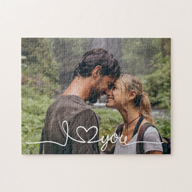 Jag Kärlek dig i vitt skript med hjärtlig Anpassni Pussel (Horisontell)