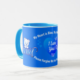 JAG KÄRLEK DIG MED Ledsen SORRY Bear on Blue APOLO Mugg