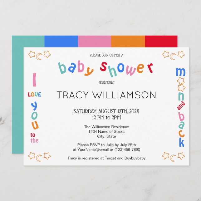 Jag kärlek dig till måne & back Baby Shower Inbjudningar (Fram/baksida)