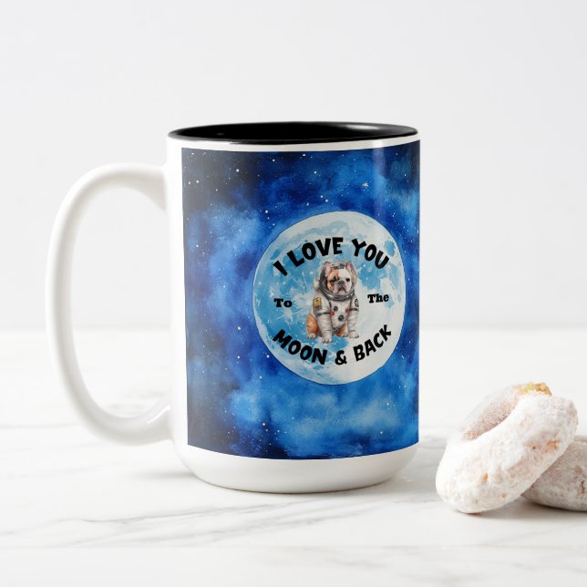 Jag Kärlek dig till Måne & Back Bulldog Två-Tonad Mugg (Med munk)