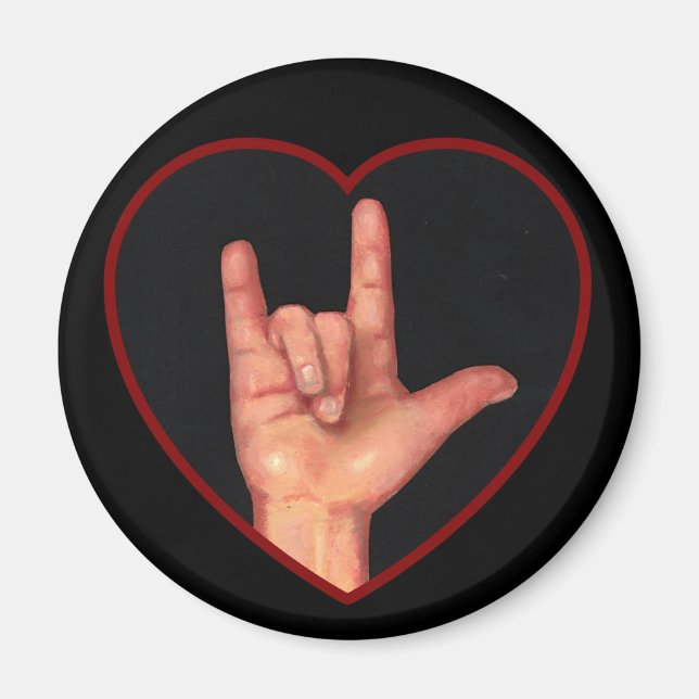 JAG KÄRLEK DIG UNDERTECKNA SPRÅK PÅ SVART MAGNET (Framsidan)