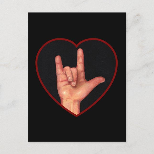 JAG KÄRLEK DIG UNDERTECKNA SPRÅK PÅ SVART VYKORT (Framsida)