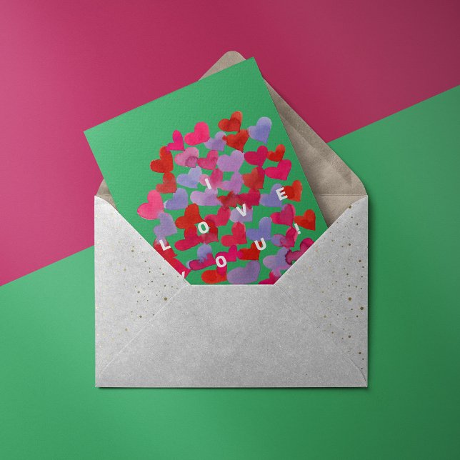 Jag kärlek dig vattenfärgshjärtan mönster Card Kort (Skapare uppladdad)