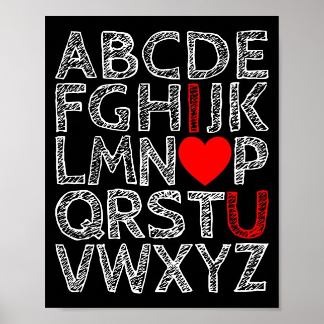 Jag Kärlek du Alphabets Chalk Texturerad Poster (Framsidan)