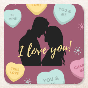 Jag Kärlek du Candy Hearts par Underlägg Papper Kvadrat
