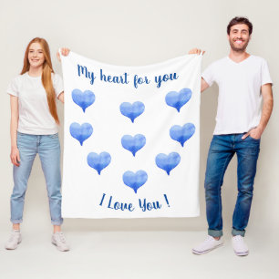 Jag Kärlek du Cute Blue Heart Valentine Day Fleecefilt