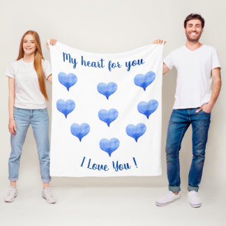Jag Kärlek du Cute Blue Heart Valentine Day Fleecefilt