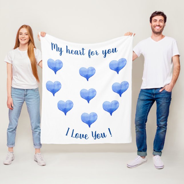 Jag Kärlek du Cute Blue Heart Valentine Day Fleecefilt (På plats)