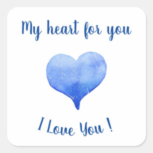 Jag Kärlek du Cute Blue Heart Valentine Day Fyrkantigt Klistermärke