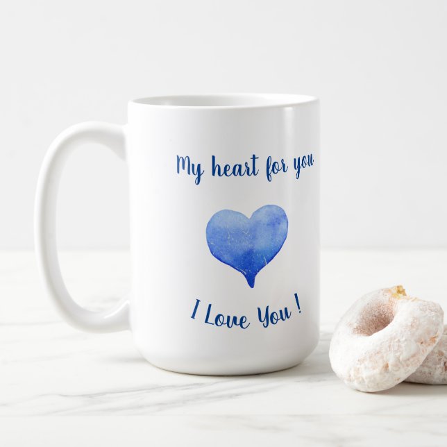 Jag Kärlek du Cute Blue Heart Valentine Day Kaffemugg (Med munk)