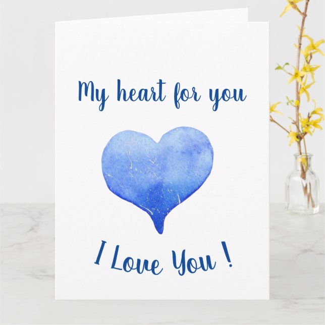 Jag Kärlek du Cute Blue Heart Valentine Day Kort (Gul blomma)