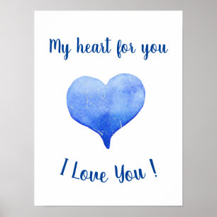 Jag Kärlek du Cute Blue Heart Valentine Day Poster