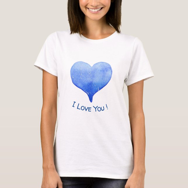 Jag Kärlek du Cute Blue Heart Valentine Day T Shirt (Framsida)