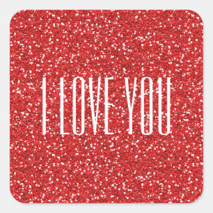 Jag Kärlek du Faux Glitter eller din egen text Fyrkantigt Klistermärke