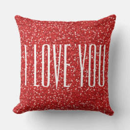 Jag Kärlek du Faux Glitter eller din egen text Kudde
