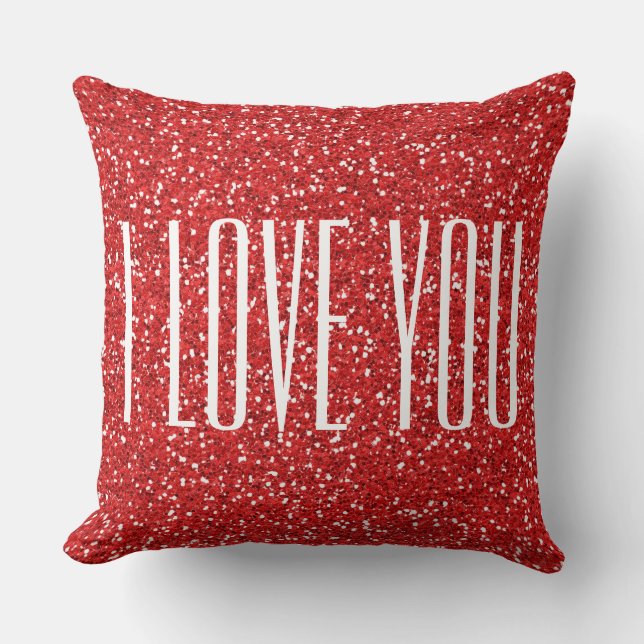 Jag Kärlek du Faux Glitter eller din egen text Kudde (Framsida)
