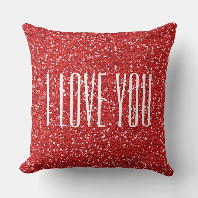 Jag Kärlek du Faux Glitter eller din egen text Kudde (Framsida)
