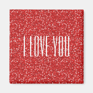 Jag Kärlek du Faux Glitter eller din egen text Magnet