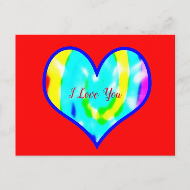 Jag Kärlek du Tie Dyed Heart Vykort (Framsida)
