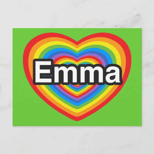 Jag kärlek Emma. Jag kärlekar dig Emma. Hjärta Vykort (Framsida)