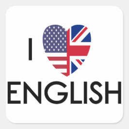 Jag Kärlek English Sticker. Fyrkantigt Klistermärke