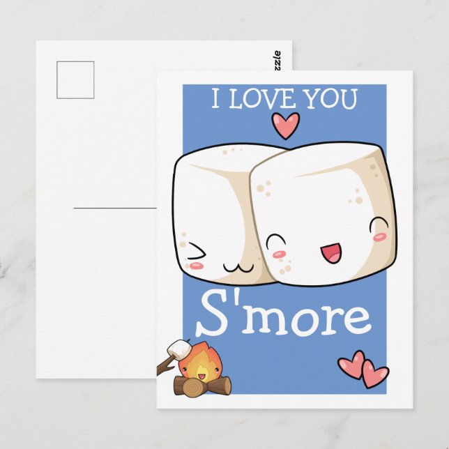 Jag Kärlek er mer Kawaii Marshmallow Vykort (Fram/baksida)