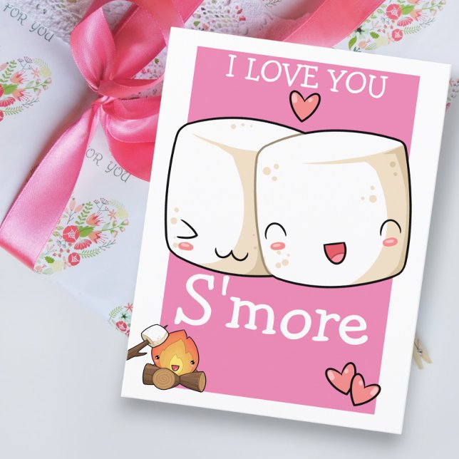 Jag Kärlek er mer Kawaii Marshmallow Vykort (I Love You More Kawaii Marshmallow Postcard from Ricaso. Send to your loved on at Valentines)