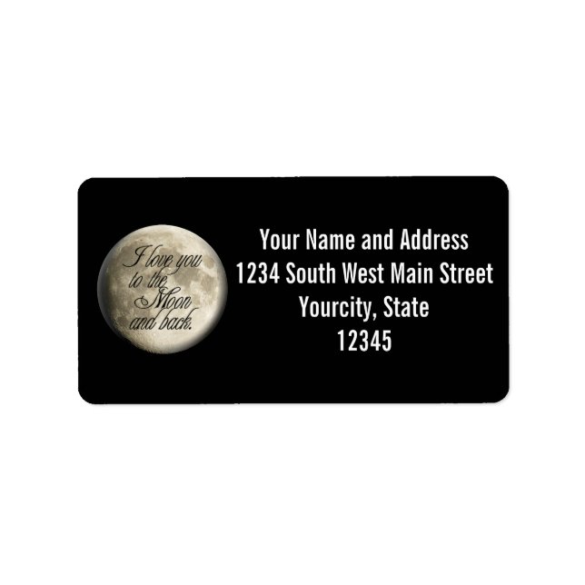 Jag Kärlek er till Måne och bak Realistic Lunar Adressetikett (Framsidan)