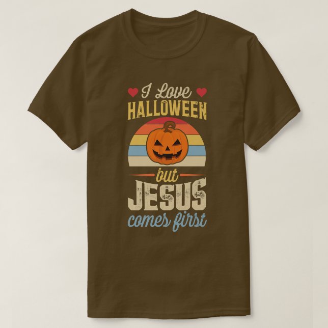 Jag Kärlek Halloween, men Jesus kommer först... Ch T Shirt (Design framsida)