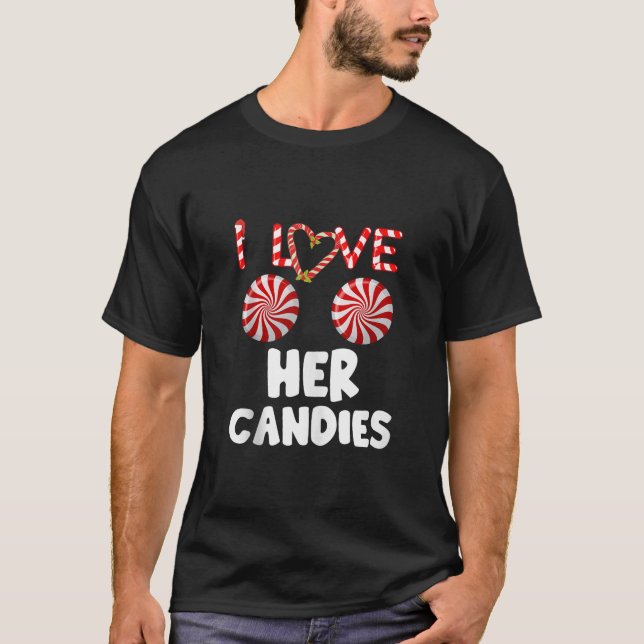 Jag Kärlek Hans Candy cane gillar att hennes kanin T Shirt (Framsida)