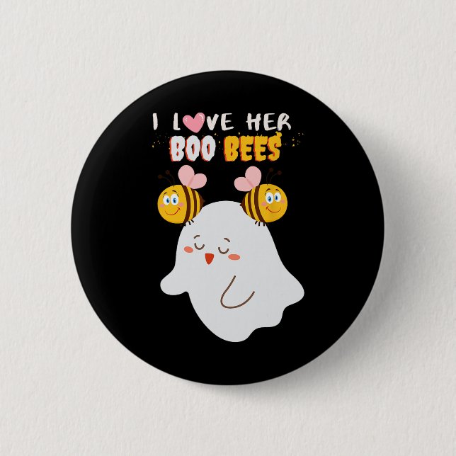 Jag Kärlek hennes boo Bees Funny Halloween Couple  Knapp (Framsida)