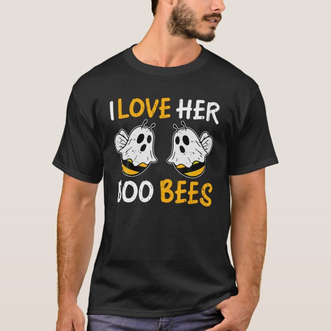 Jag Kärlek hennes boo Bees Funny Halloween lite ko T Shirt (Framsida)