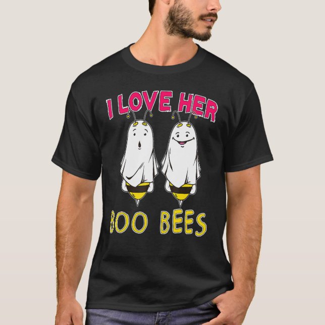 Jag Kärlek Hennes boo Bees Funny Vuxen Par Hallowe T Shirt (Framsida)