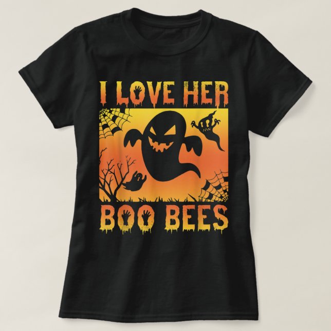 Jag Kärlek Hennes Boo Bees Ghost Halloween T Shirt (Design framsida)