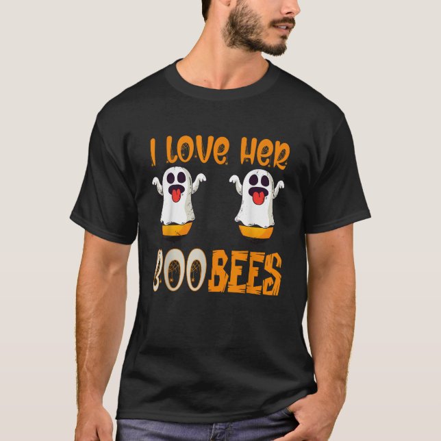 Jag kärlek hennes Boo Bees Matching Par Halloween  T Shirt (Framsida)