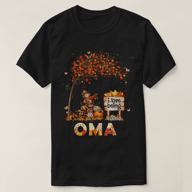 Jag Kärlek heter Oma Farmer Höst löv Hösten T Shirt (Design framsida)