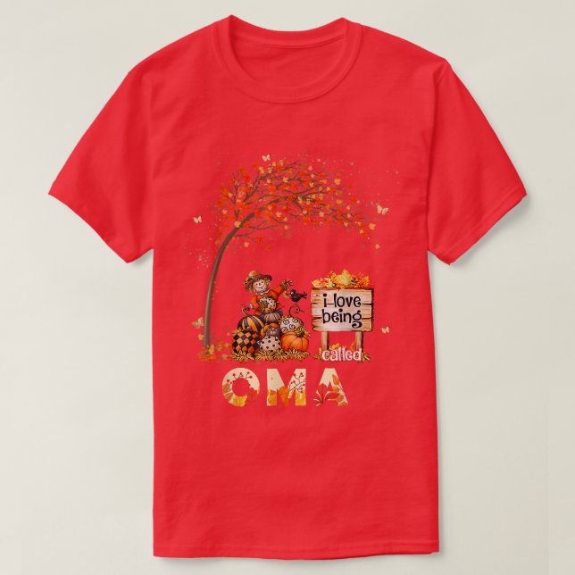 Jag Kärlek heter Oma Farmer Höst löv Hösten T Shirt (Design framsida)