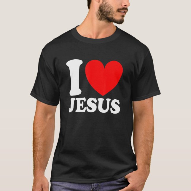 Jag Kärlek Jesus I Red Heart Jesus Christian T Shirt (Framsida)