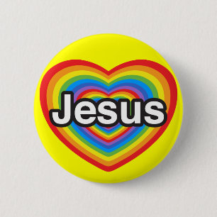 Jag kärlek Jesus. Jag kärlekar dig Jesus. Hjärta Knapp