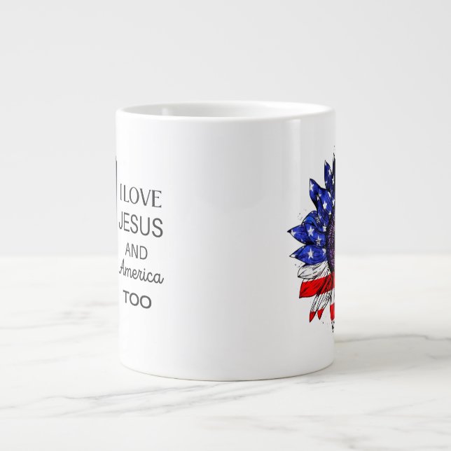 Jag Kärlek Jesus och Amerika också Jumbo Mugg (Framsidan)