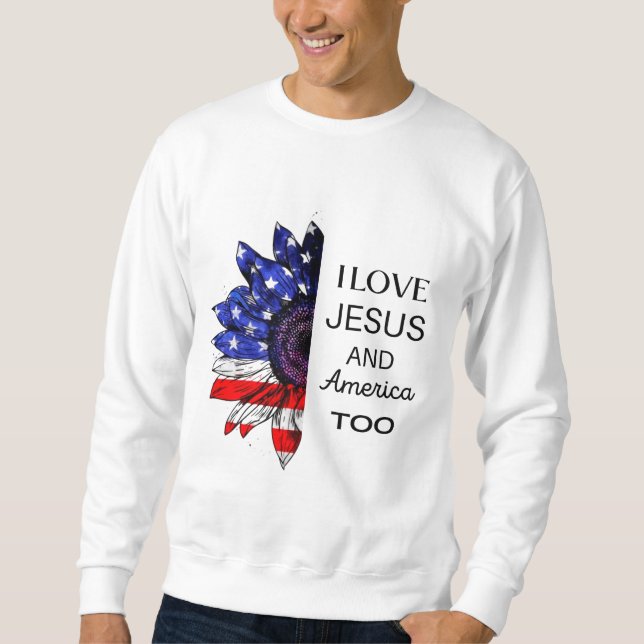 Jag Kärlek Jesus och Amerika också Lång Ärmad Tröja (Framsida)