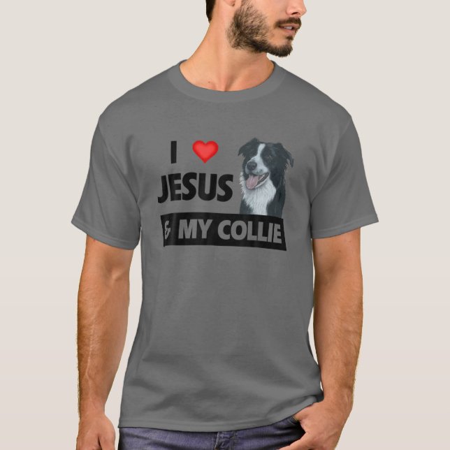 Jag Kärlek Jesus och min Gräns Collie Samlare Mamm T Shirt (Framsida)