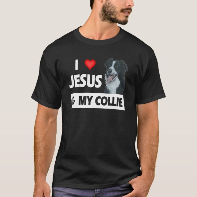 Jag Kärlek Jesus och min Gräns Collie Samlare Mamm T Shirt (Framsida)