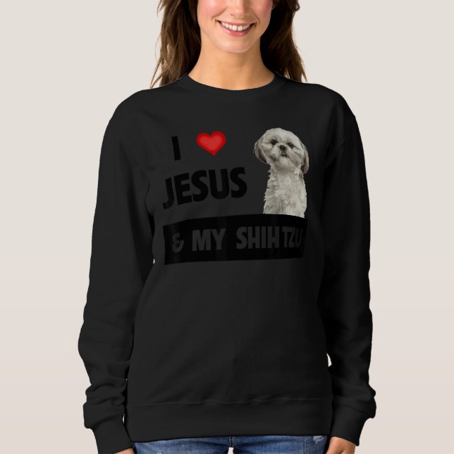 Jag Kärlek Jesus och min Shih Tzu Mamma Pappa Chri T Shirt (Framsida)