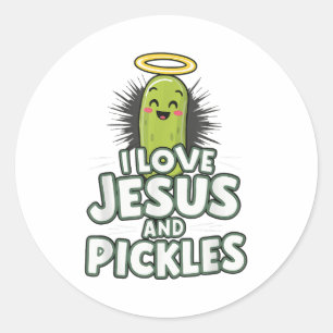 Jag Kärlek Jesus och Pickles Runt Klistermärke